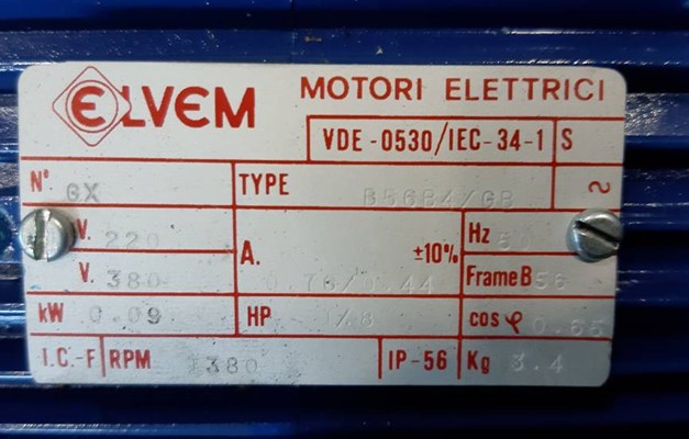 MOTORE ASINCRONO ELVEM 0.09 kw tipo VDE-0530.IEC-34-1  NUOVO